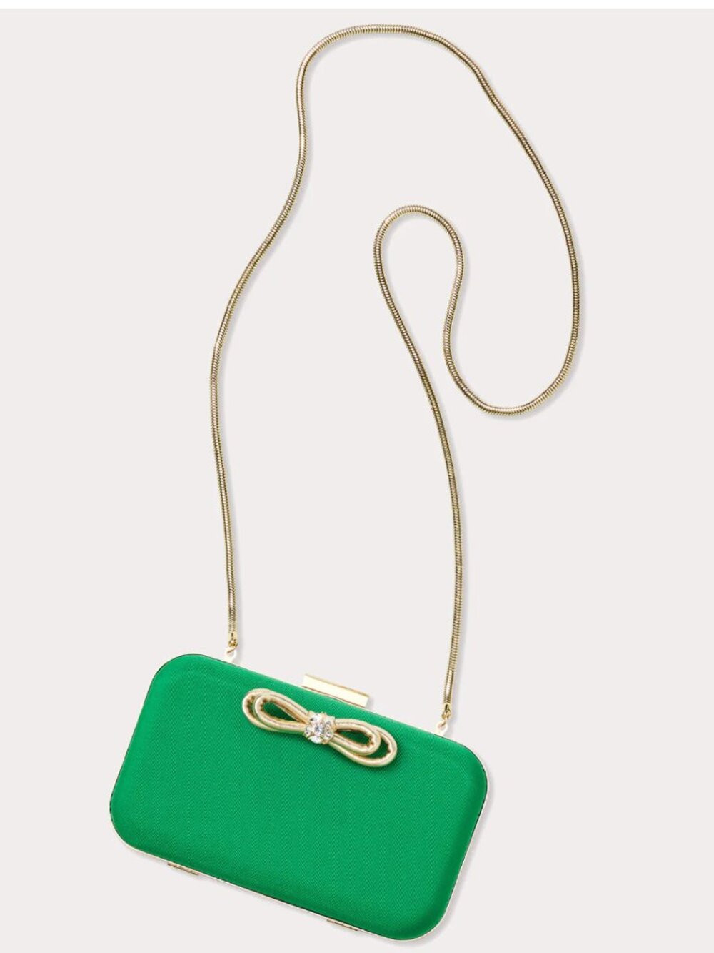 NWT Lilly Pulitzer Jessy Bow Hard Clutch Bamboo Green Gold Chain Crossbody Bag